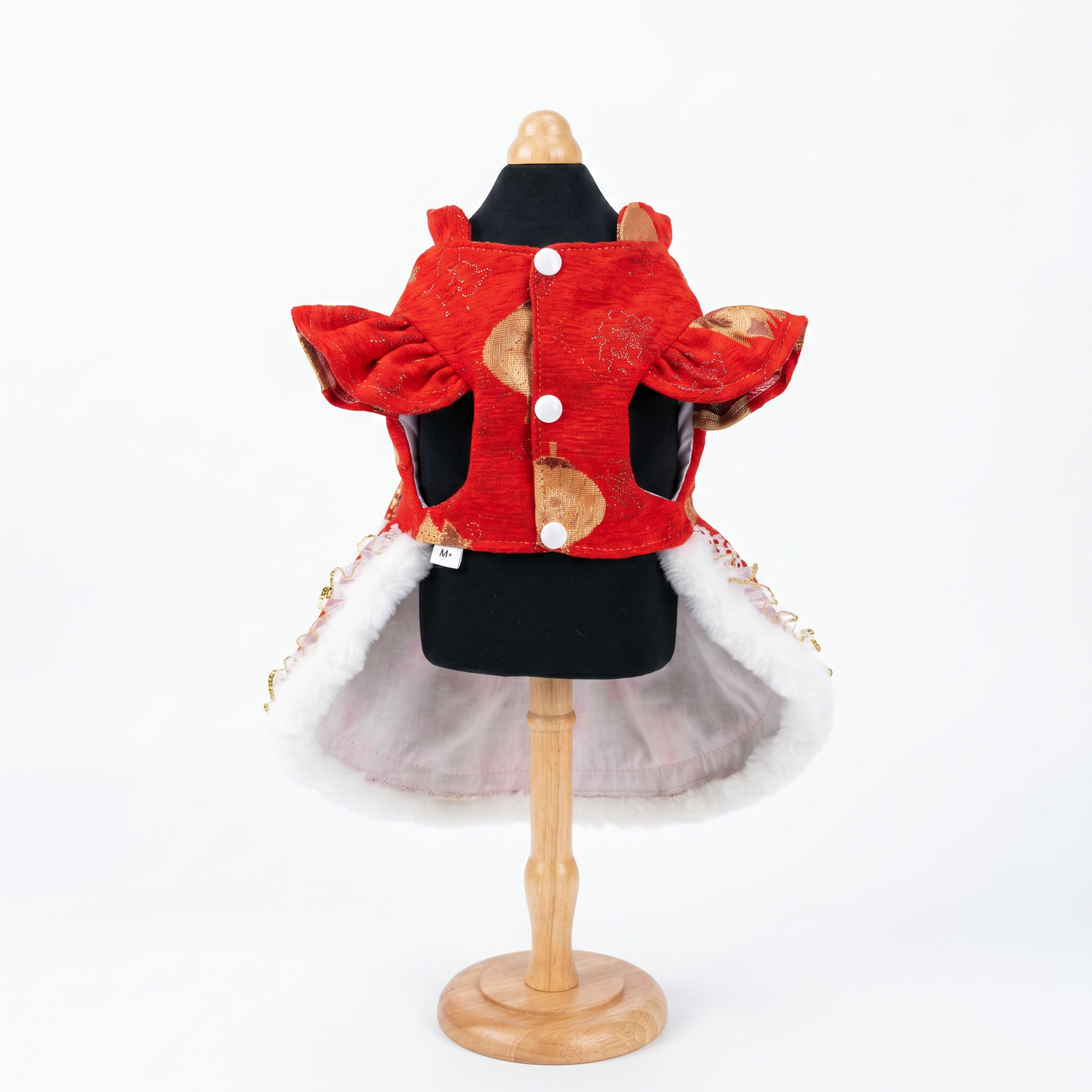 [Chubby Melon]Red Fortune Pattern Pet New Year Qipao Dress, Bunny Bow Tassel Padded Winter Festive Costume for Small Dogs & Cats