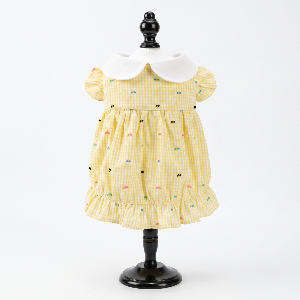 [Chubby melon]Cute Plaid Pet Ruffle Hem Princess Gown, Breathable Daily Outfit for Small Dogs & Cats