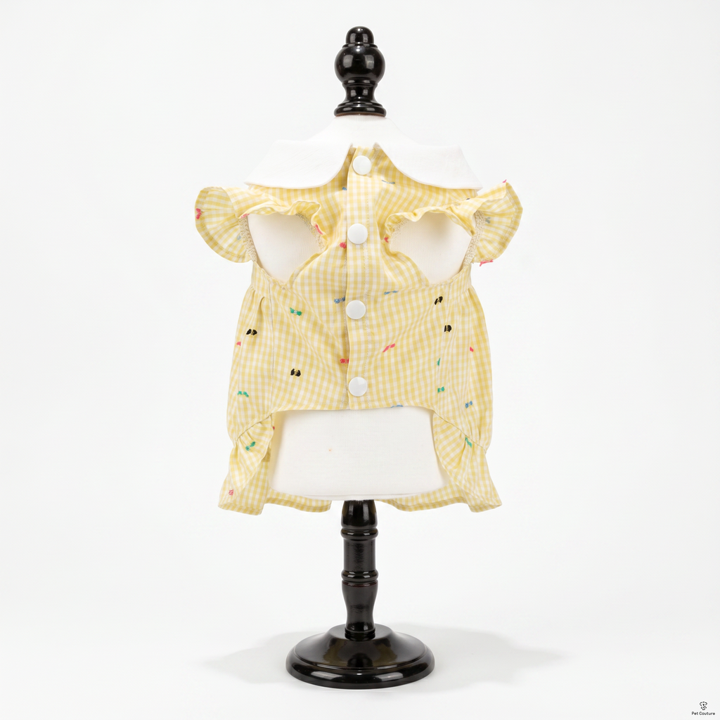 [Chubby melon]Cute Plaid Pet Ruffle Hem Princess Gown, Breathable Daily Outfit for Small Dogs & Cats