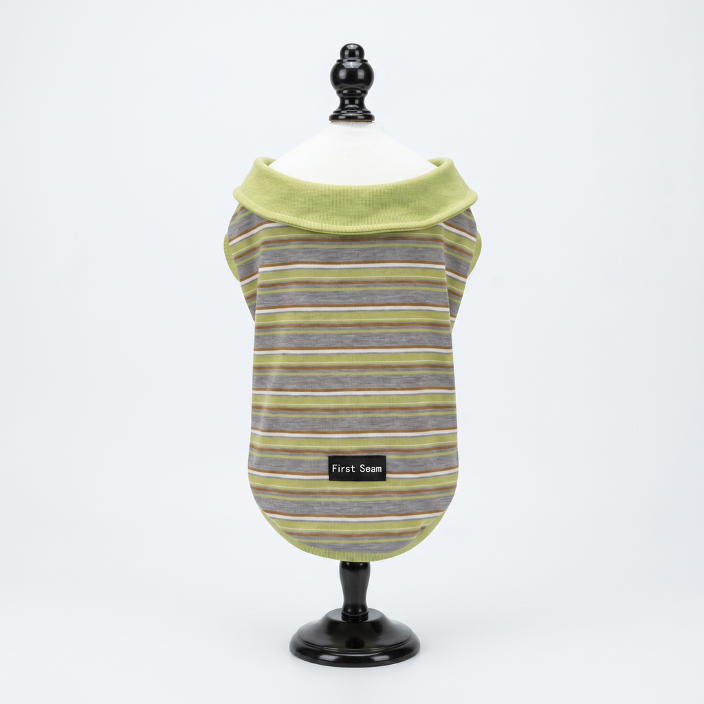 【Chubby Melon】Vintage Stripe Dog Tank Top Green Collar Soft Knit Pet Sleeveless Shirt for Small Dogs