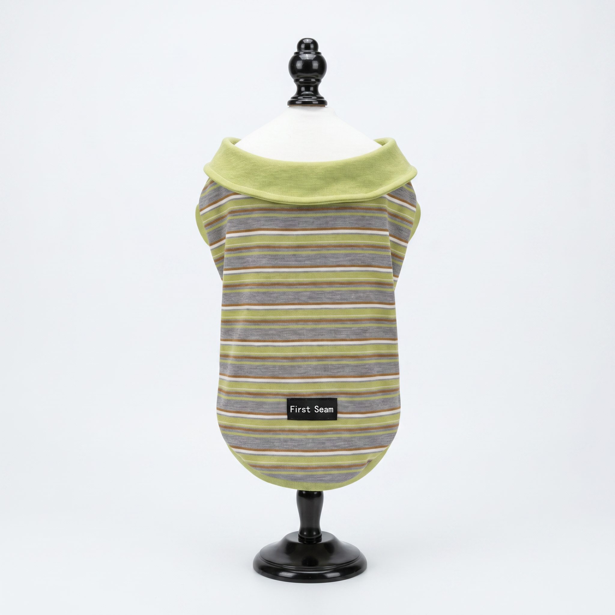 【Chubby Melon】Vintage Stripe Dog Tank Top Green Collar Soft Knit Pet Sleeveless Shirt for Small Dogs