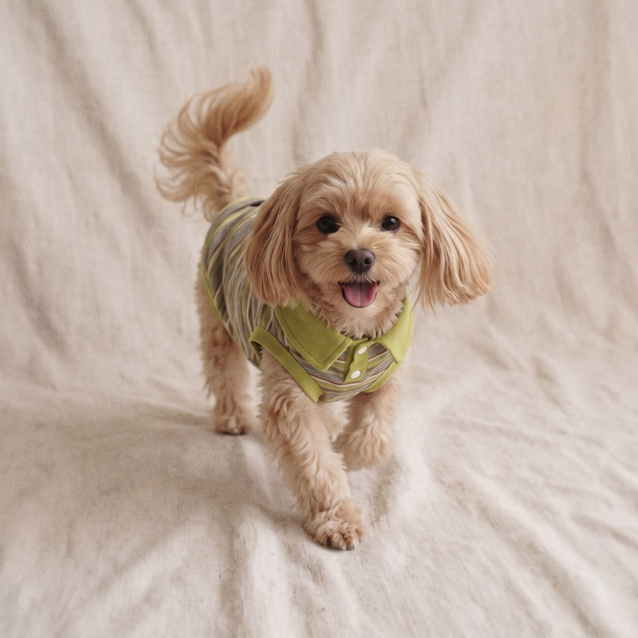 【Chubby Melon】Vintage Stripe Dog Tank Top Green Collar Soft Knit Pet Sleeveless Shirt for Small Dogs