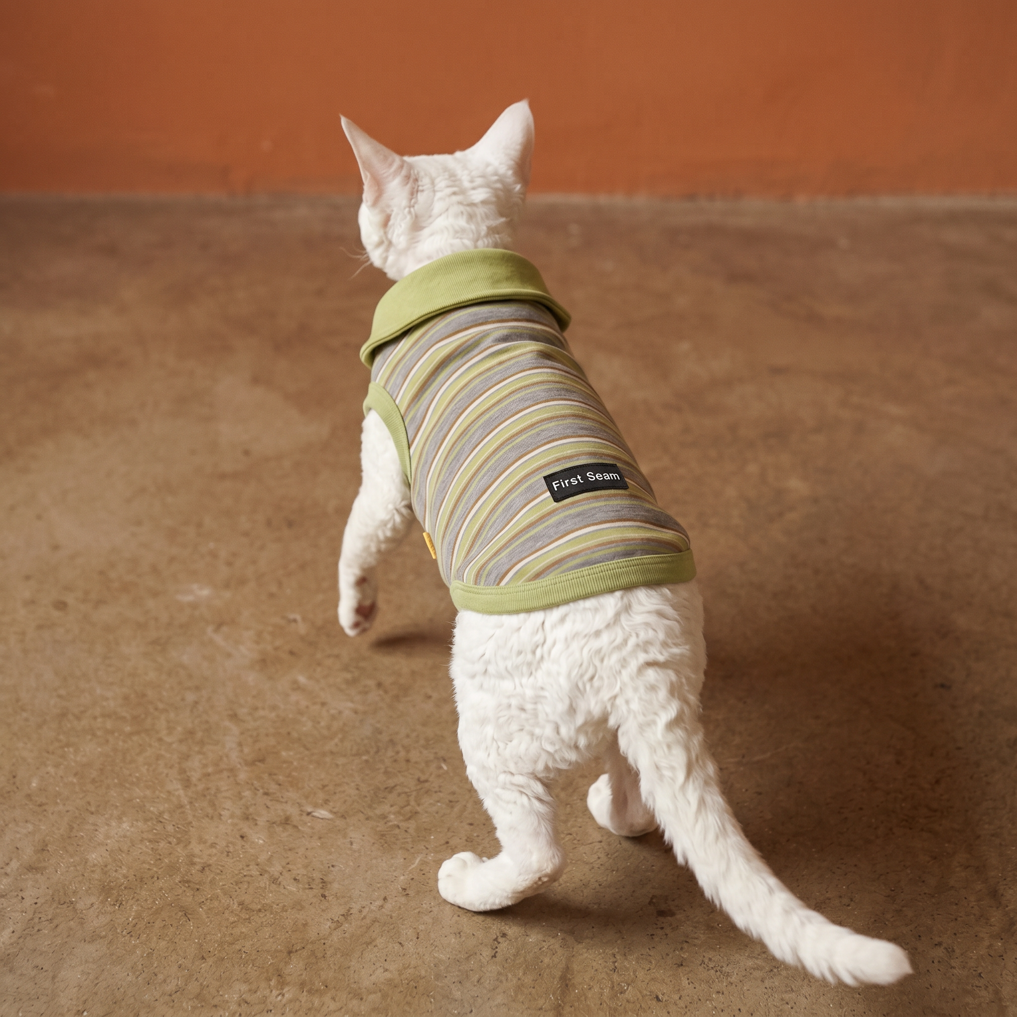 【Chubby Melon】Vintage Stripe Dog Tank Top Green Collar Soft Knit Pet Sleeveless Shirt for Small Dogs