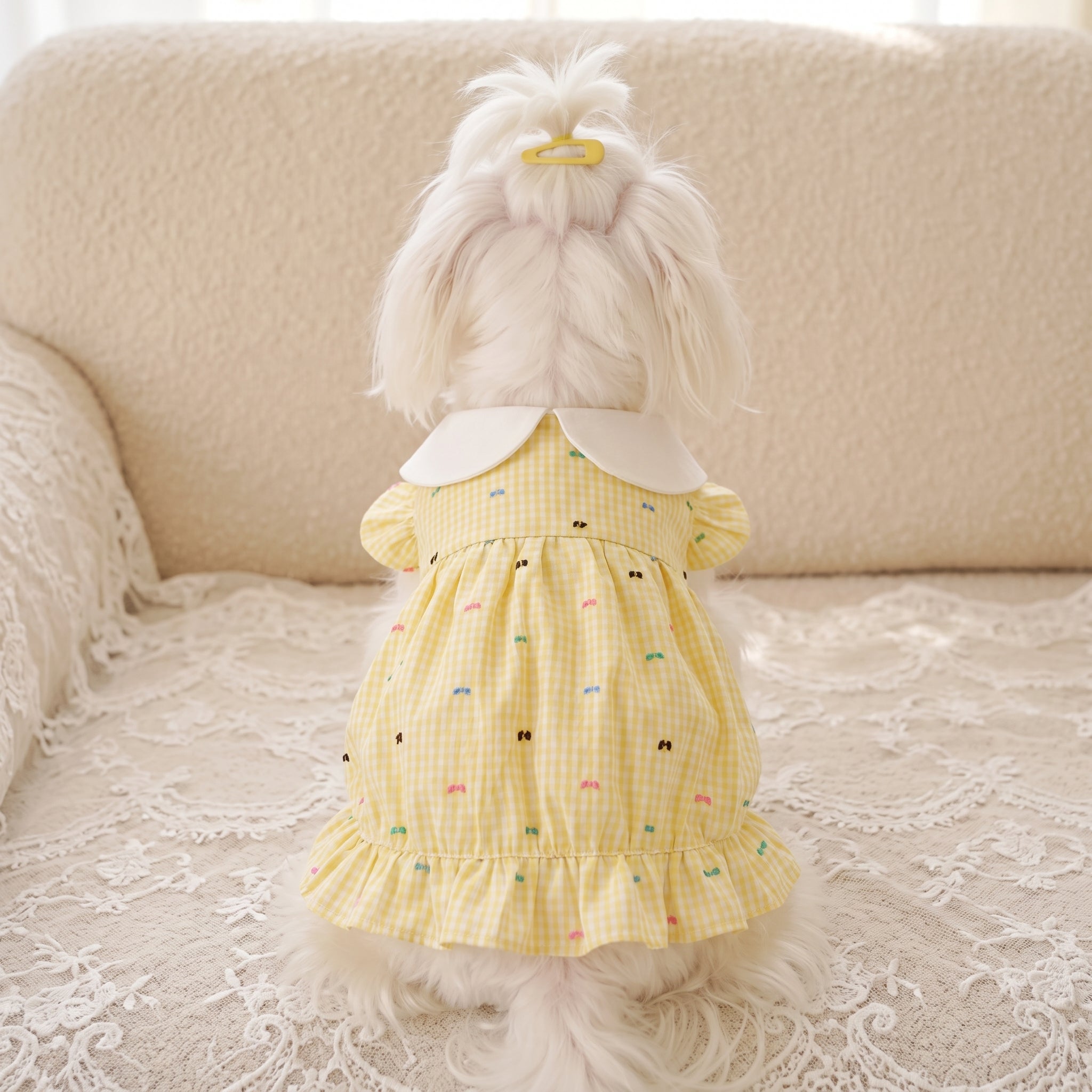 [Chubby melon]Cute Plaid Pet Ruffle Hem Princess Gown, Breathable Daily Outfit for Small Dogs & Cats