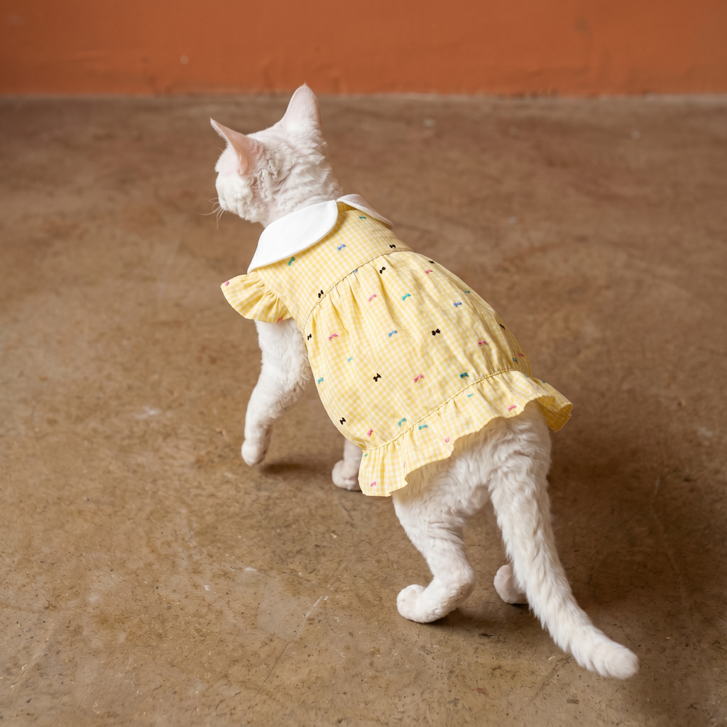 [Chubby melon]Cute Plaid Pet Ruffle Hem Princess Gown, Breathable Daily Outfit for Small Dogs & Cats