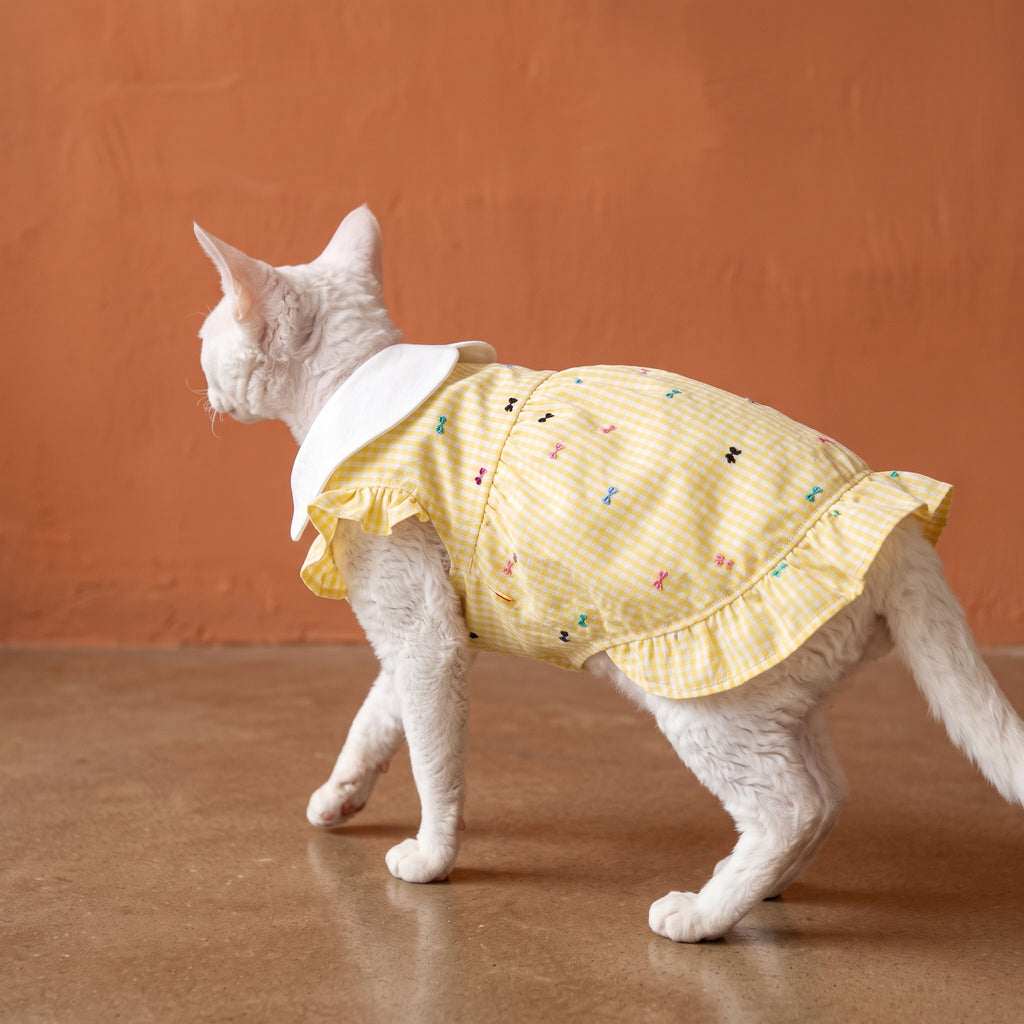 [Chubby melon]Cute Plaid Pet Ruffle Hem Princess Gown, Breathable Daily Outfit for Small Dogs & Cats