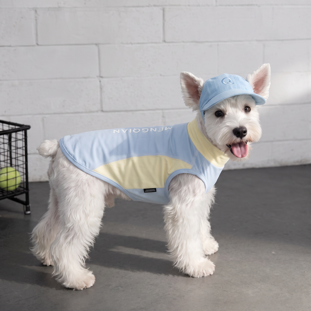 【Chubby Melon】 Summer Cool Dog Shirt Light Blue Yellow Stretchy Pet Tank Clothes Daily Walking Puppy Outfit