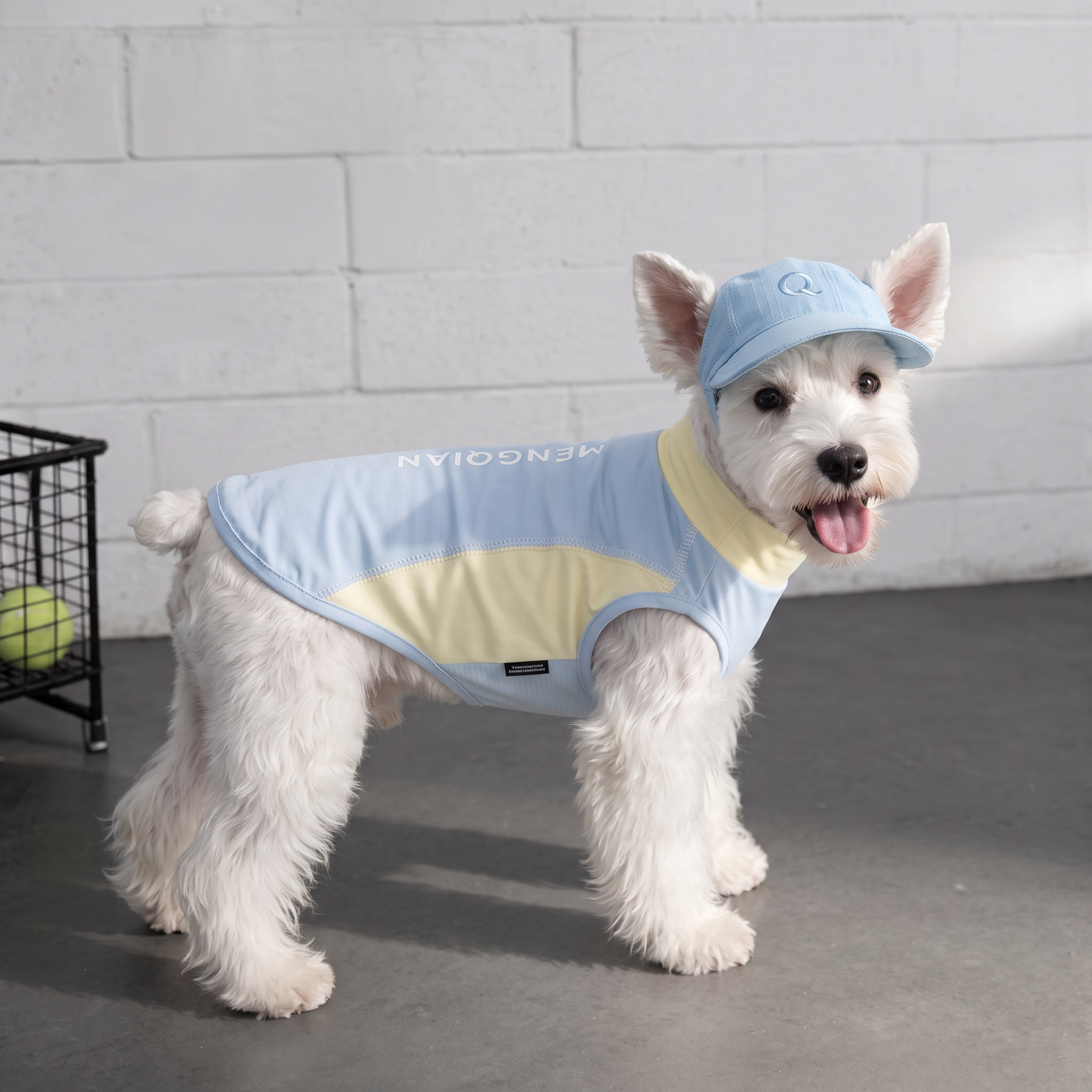 【Chubby Melon】 Summer Cool Dog Shirt Light Blue Yellow Stretchy Pet Tank Clothes Daily Walking Puppy Outfit