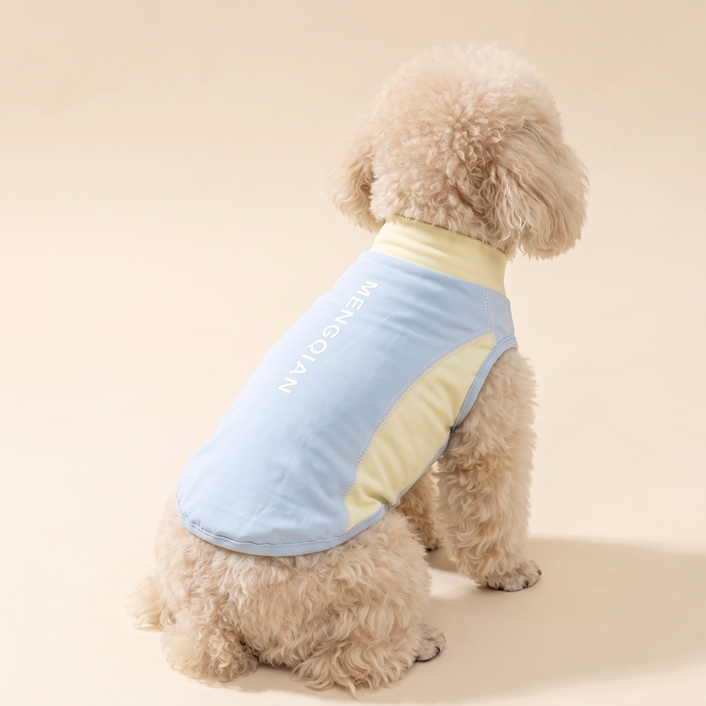 【Chubby Melon】 Summer Cool Dog Shirt Light Blue Yellow Stretchy Pet Tank Clothes Daily Walking Puppy Outfit