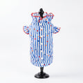 [Chubby melon]Blue & White Stripe Colorful Polka Dot Pet Top, Ruffle Collar Summer Breathable Puppy Shirt