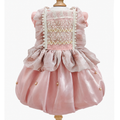 [Pangxigua]Romantic Blush Pearl Embellished Pet Formal Outfit, Ruffle Sleeveless Floral Overlay Dog Birthday Party Dress