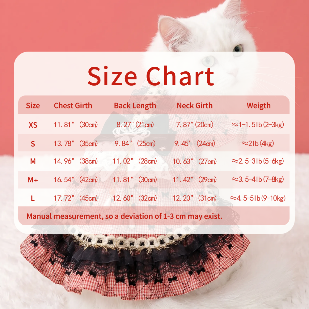 [Pangxigua] Red GinghamMini Bow Print Pet Lolita Dress, Rhinestone Crown Black Velvet Bow Gold Fringe Lace Skirt Puppy Party Gown