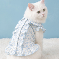 [Pangxigua]Cute Blue Heart Ruffle Collar Pet Vest, Soft Breathable Sleeveless Shirt for Cats & Small Puppies, Daily Wear Dog Cat Outfit