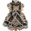 【Pangxigua】Dark Rococo Style Pet Formal Outfit, Gold Circular Bead Chest Panel Black Lace Ruffle Dog Birthday Dress