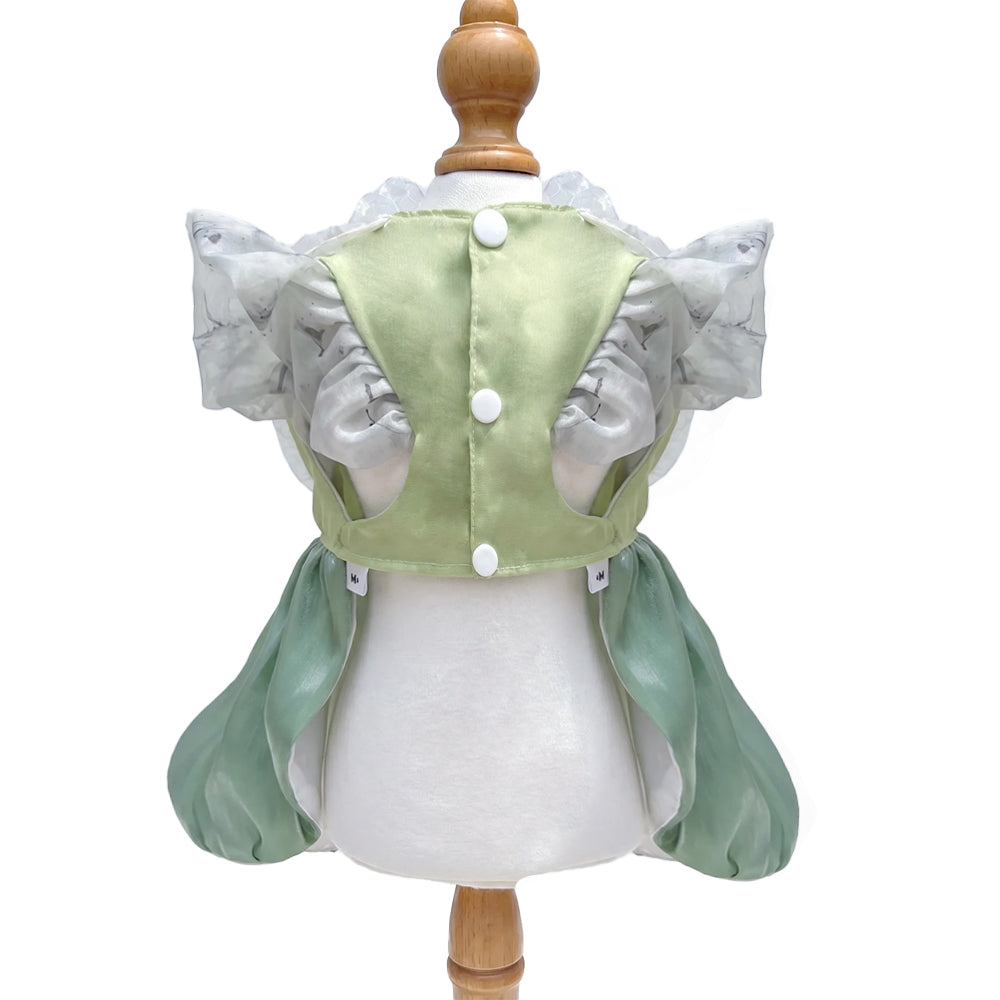 [Fat Watermelon] Pearlescent Green Pearl Pet Princess Dress, Sleeveless Ruffle Formal Gown for Cats & Dogs