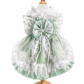 [Chubby Melon]Forest-style mint green organza pet dress with pearl lace—fluffy party dress for cats and small dogs