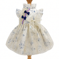 [Pangxigua]Vintage ink floral cheongsam pet princess dress, dark blue bow beaded chain outfit for small dog/cat photoshoots