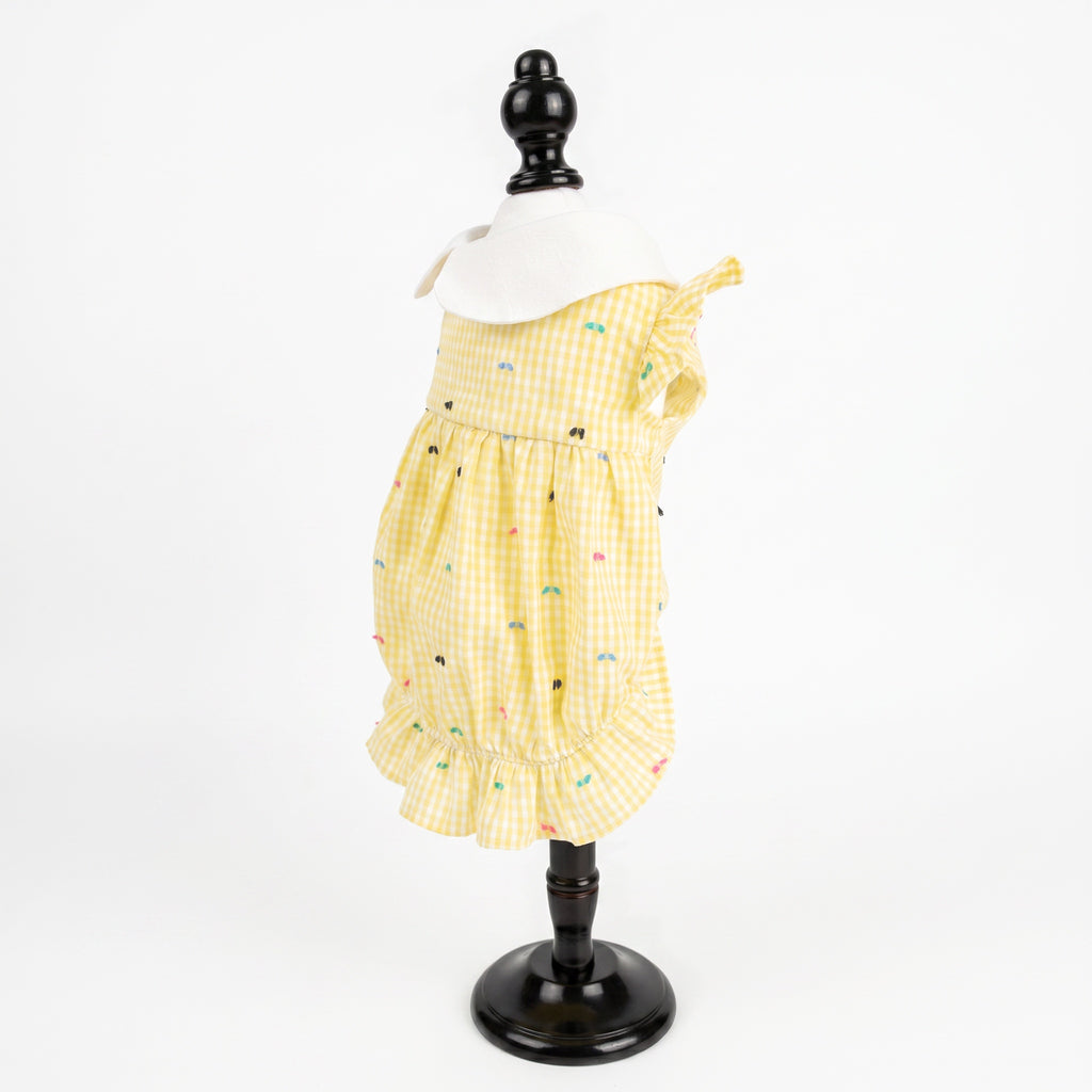 [Chubby melon]Cute Plaid Pet Ruffle Hem Princess Gown, Breathable Daily Outfit for Small Dogs & Cats