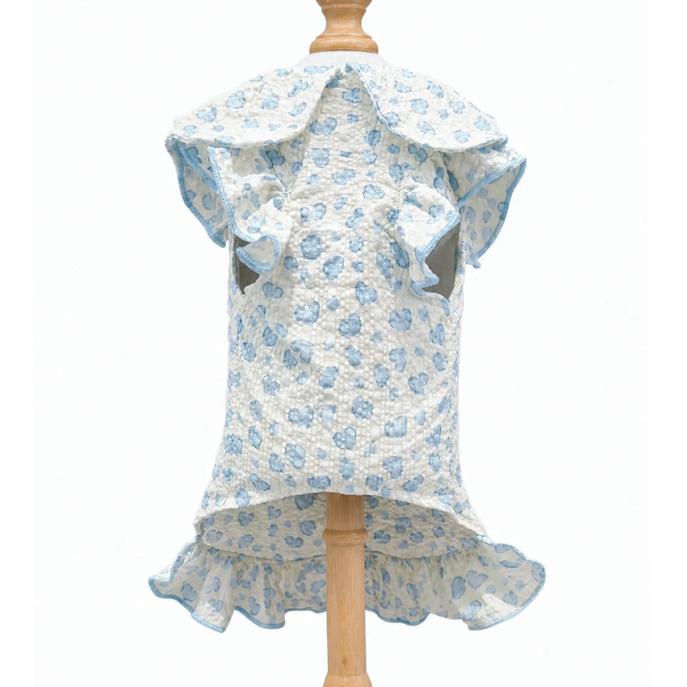 [Pangxigua]Cute Blue Heart Ruffle Collar Pet Vest, Soft Breathable Sleeveless Shirt for Cats & Small Puppies, Daily Wear Dog Cat Outfit