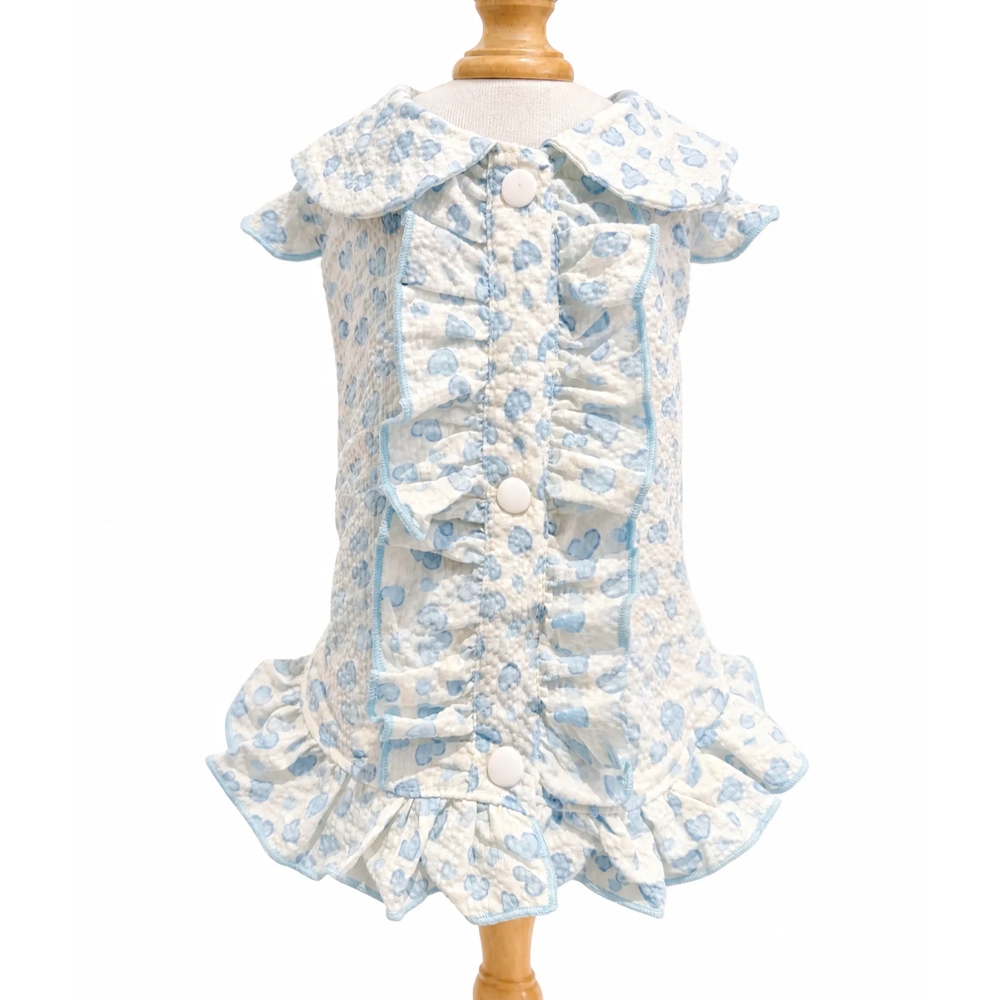[Pangxigua]Cute Blue Heart Ruffle Collar Pet Vest, Soft Breathable Sleeveless Shirt for Cats & Small Puppies, Daily Wear Dog Cat Outfit