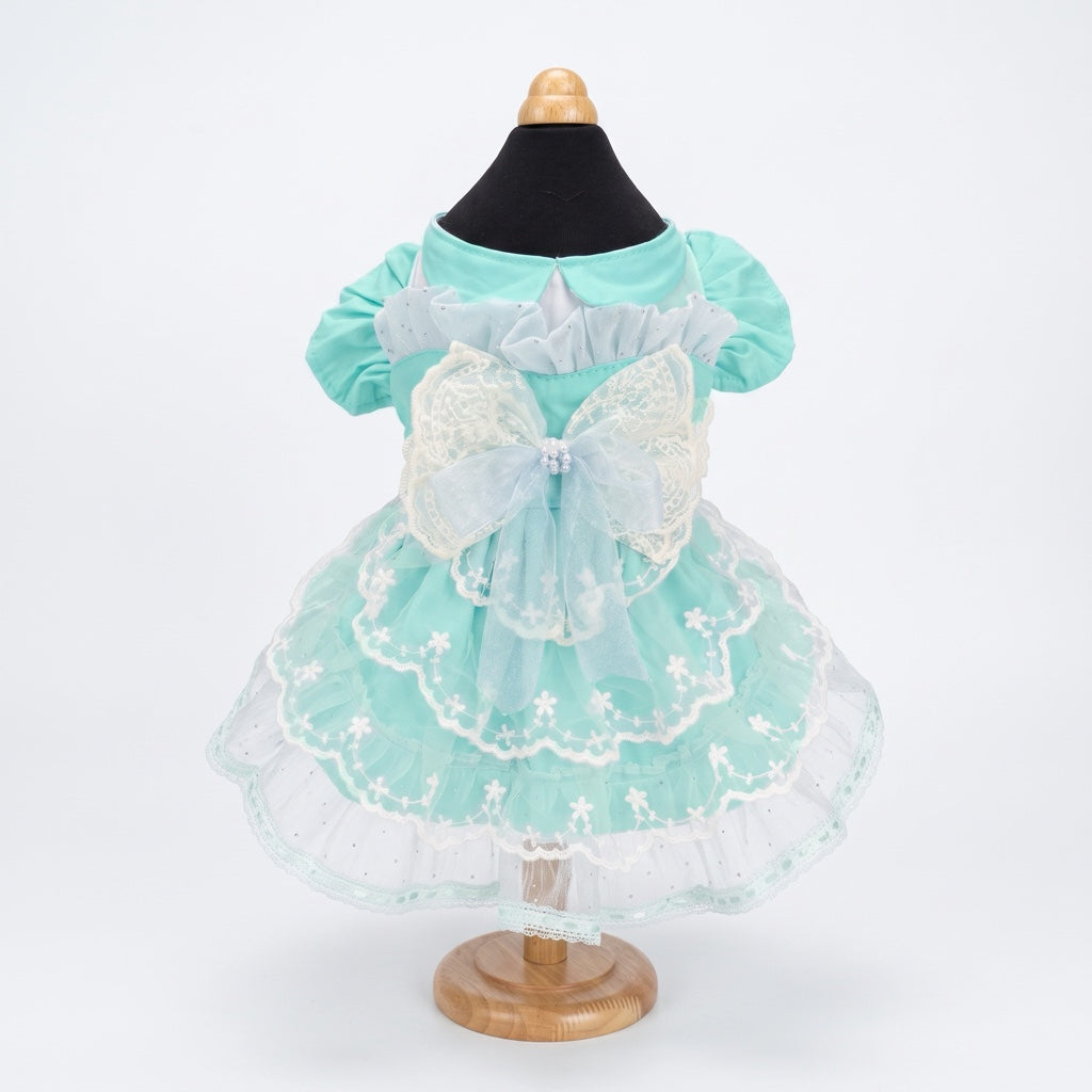 Mint‑Green Lace Dog Wedding Dress, Princess Tutu Skirt with Bow‑Knot, Summer Breathable Pet Party Outfit for Small Dogs Cats, Bichon, Poodle, Teddy