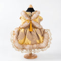 [Pangxigua]Golden Peony Jacquard Chinese Style Pet Dress, Faux Fur Trim Padded Winter Festival Costume for Small Dogs & Cats