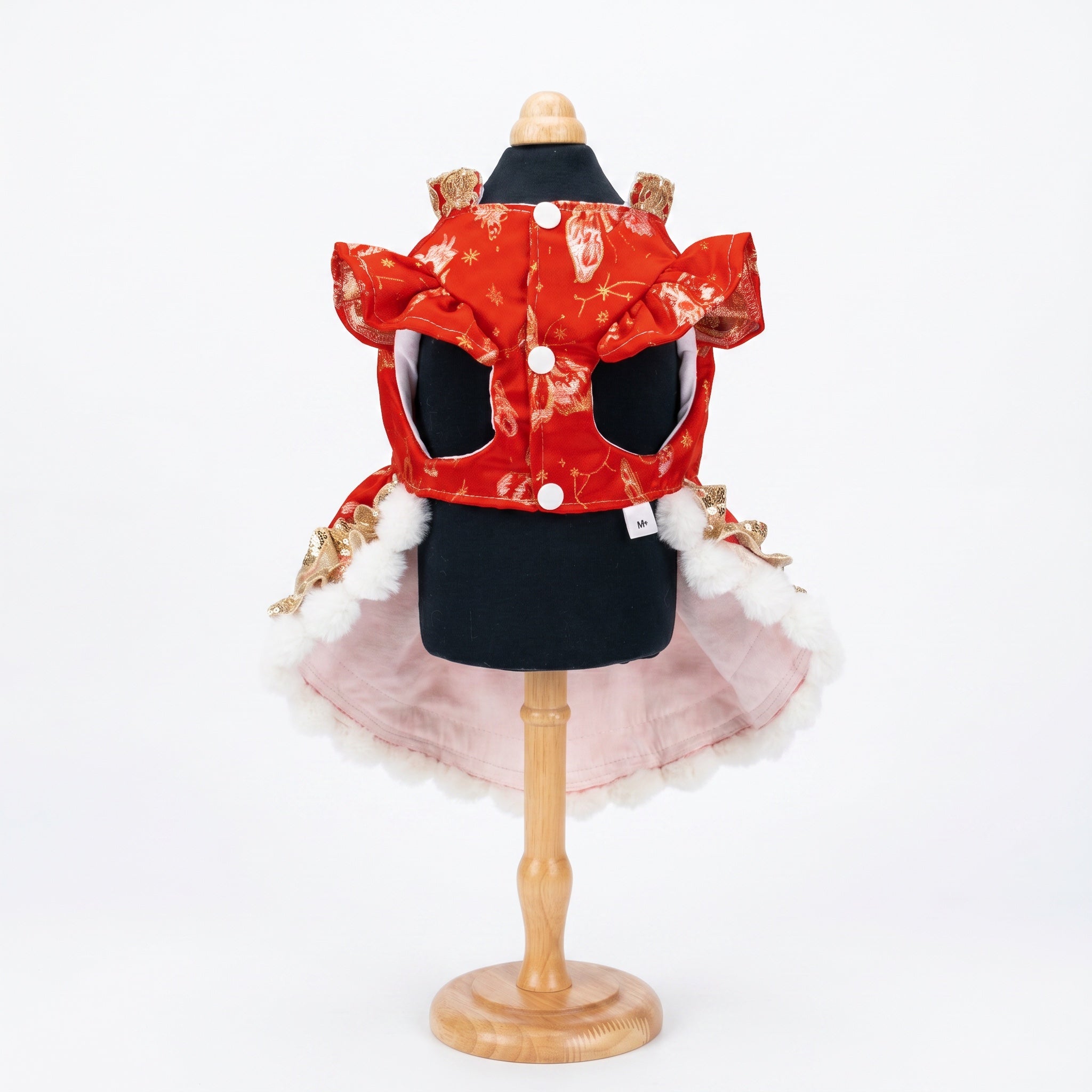 Red & Gold Butterfly Jacquard Pet New Year Qipao Dress, Warm Chinese Style Festive Skirt for Small & Medium Dogs & Cats