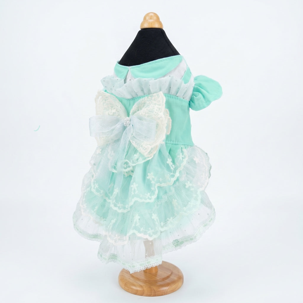 Mint‑Green Lace Dog Wedding Dress, Princess Tutu Skirt with Bow‑Knot, Summer Breathable Pet Party Outfit for Small Dogs Cats, Bichon, Poodle, Teddy