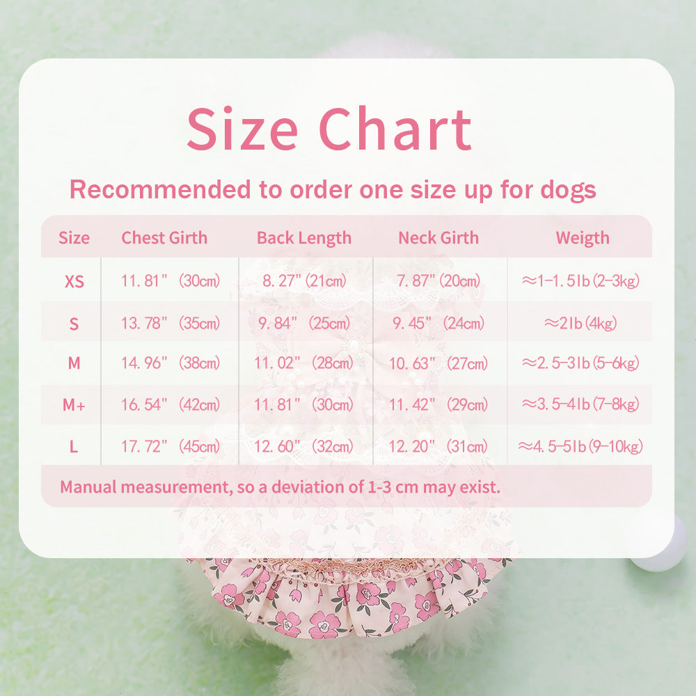 [Chubby Melon]Pink Floral Pet Lolita Dress, Lace Pearl Bow Sleeveless Tutu Skirt for Small Dogs & Cats