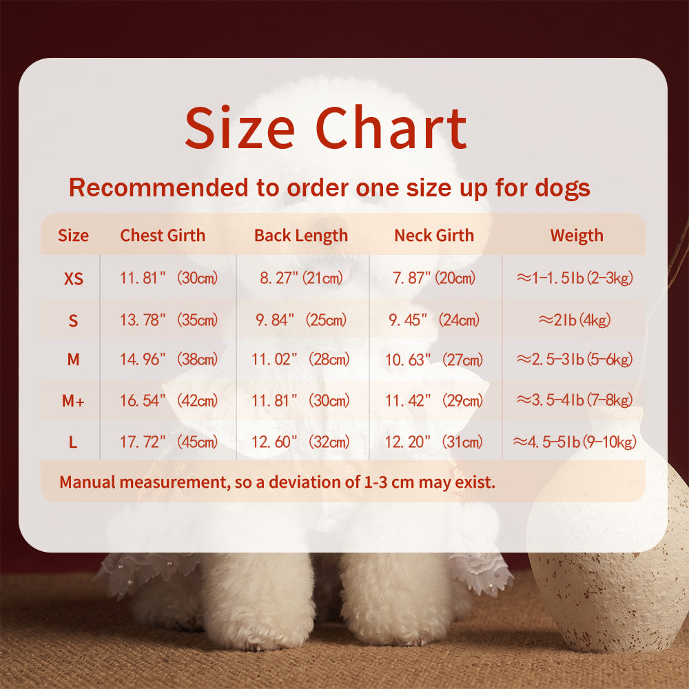 [Chubby Melon]Red & White New Year Pet Lolita Dress, Gold Peony Jacquard Faux Fur Lace Winter Puppy Festival Costume