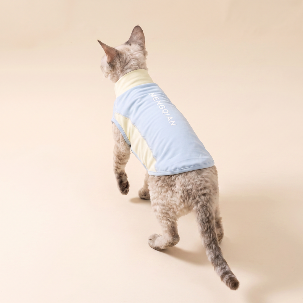 【Chubby Melon】 Summer Cool Dog Shirt Light Blue Yellow Stretchy Pet Tank Clothes Daily Walking Puppy Outfit